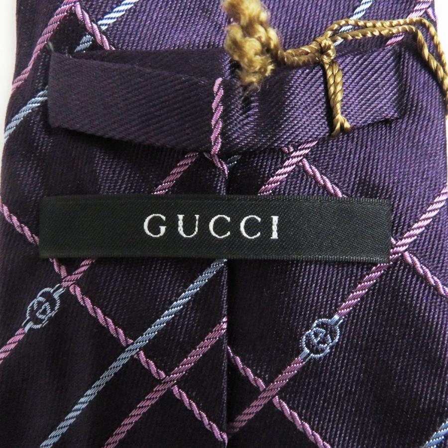 未使用品□GUCCI/グッチ チェック インターロッキングG シルク100％ ネクタイ/レギュラータイ パープル系 イタリア製 メンズオススメ◎｜brand-td-store｜06