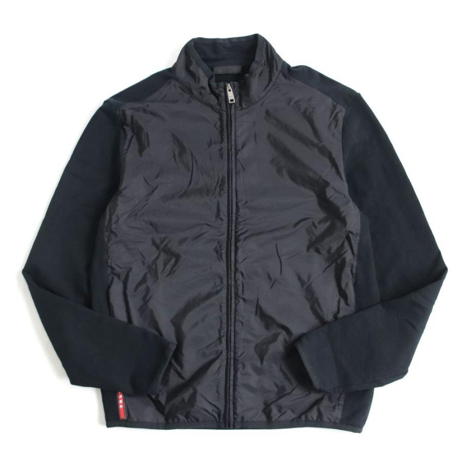 爆売り 良品 17年製 Prada メンズ 正規品 Xl ブラック ナイロンジャンパー アウター 切り替えデザイン ロゴ入り プラダ ジャケット