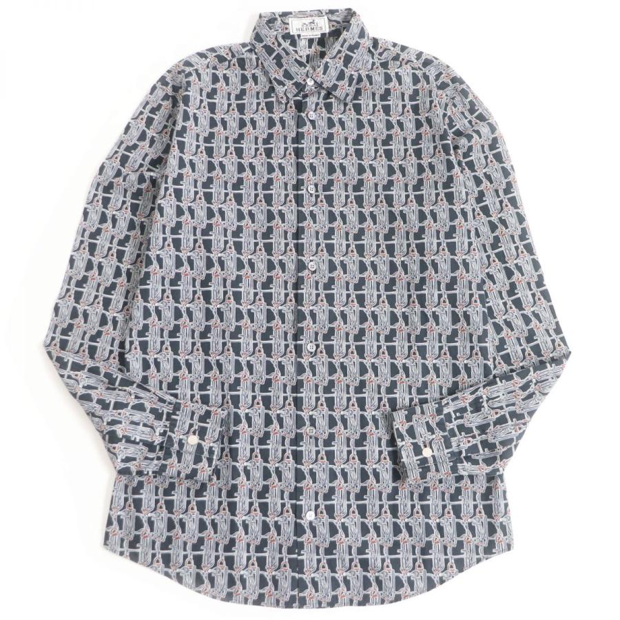 HERMES 美品□HERMES/エルメス 総柄 袖口セリエボタン コットン100 