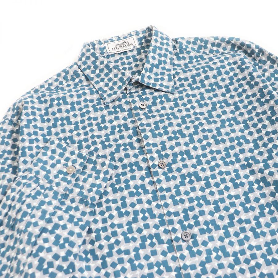HERMES 美品□HERMES/エルメス ブロック 総柄 シェルボタン 袖口 HERMES 美品□HERMES/エルメス ブロック 総柄 シェルボタン 袖口