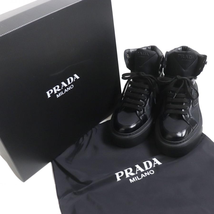 美品□PRADA/プラダ 2TG183 マクロ Re-Nylon×ブラッシュドレザー トライアングルロゴ ハイカットスニーカー ブラック 7 1/2 イタリア製｜brand-td-store｜02