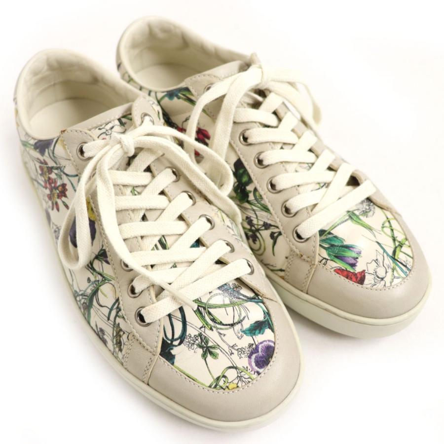 美品 Gucci グッチ フローラ 花柄 レザー ローカットスニーカー レースアップシューズ オフホワイト系 5 1 2g イタリア製 T16 St603 Greenヤフーショッピング店 通販 Yahoo ショッピング