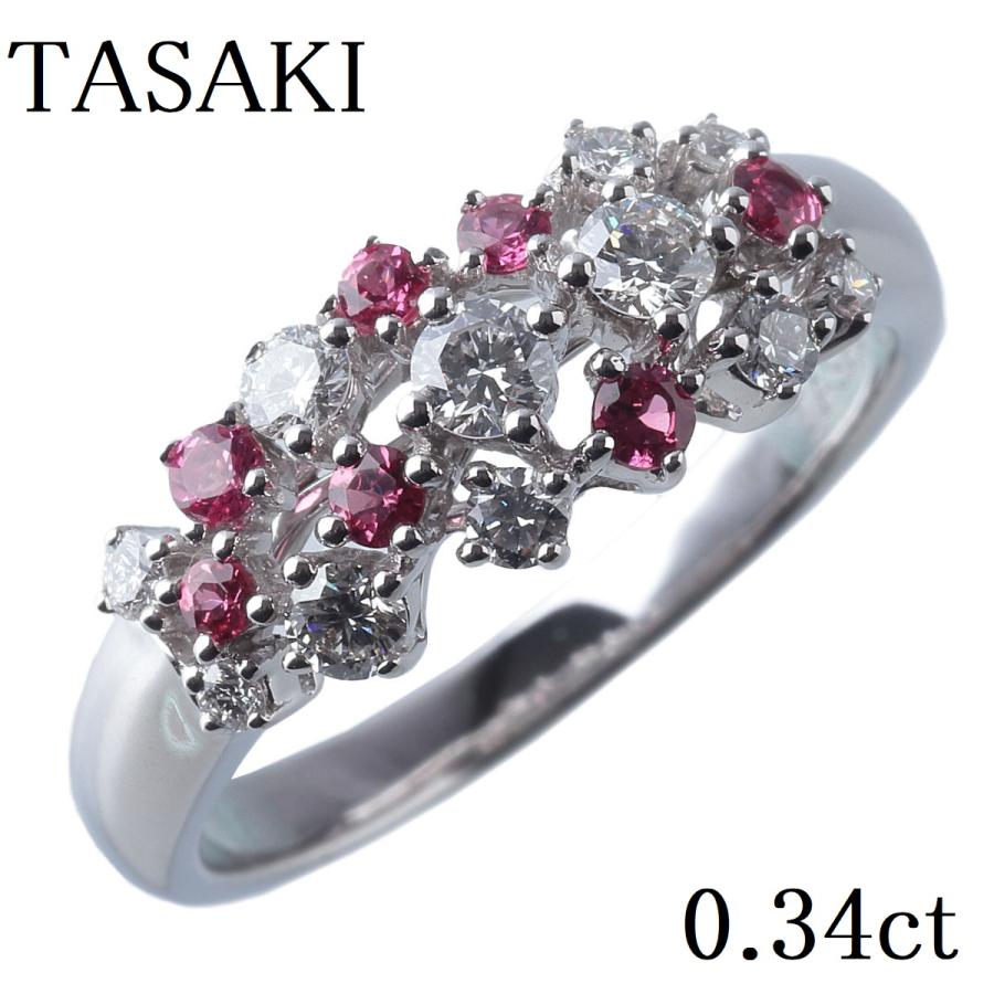 タサキ ダイヤ スピネル リング 約13.5号 ダイヤ0.34ct 750WG 中宝研