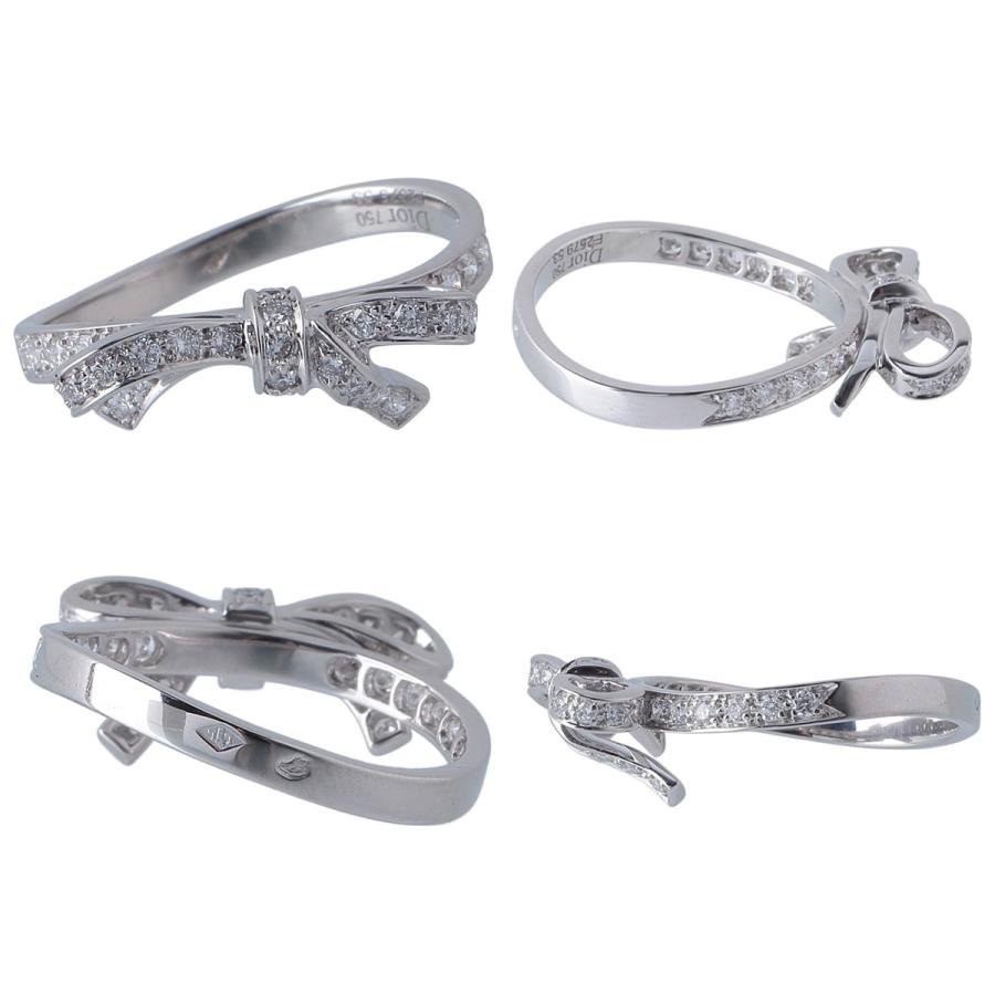 【美品】Christian Dior ディオール　リボン　リング クリスチャンディオール ロゴチャームリボンリング・指輪/合金/メッキ