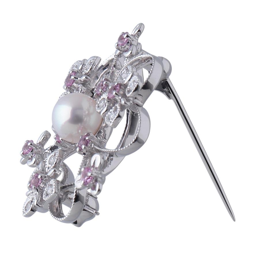 MIKIMOTO（ミキモト） ダイヤ ピンクサファイア パール ブローチ K18WG