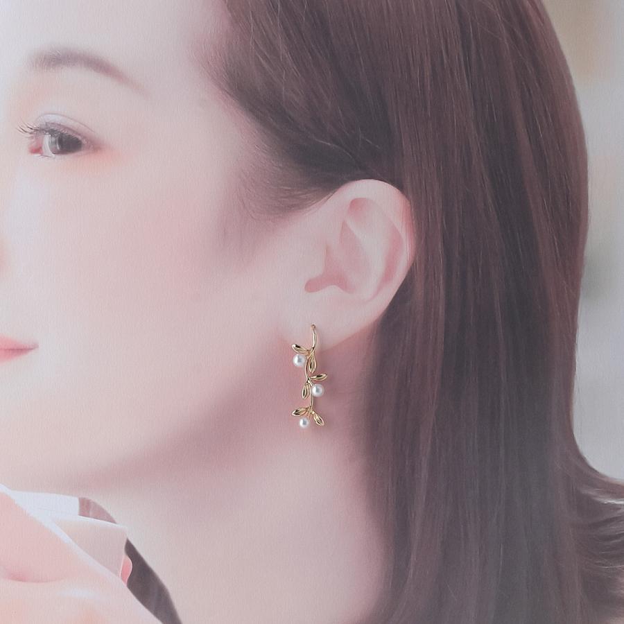 MIKIMOTO（ミキモト） パール ピアス オリーブリーフ アコヤパール4.0