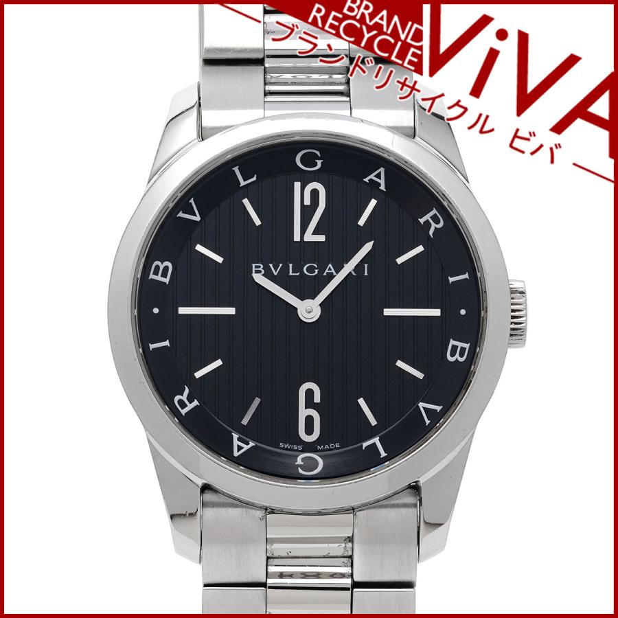 BVLGARI ブルガリ メンズ腕時計 ソロテンポ ST37S ブラック文字盤 SS  