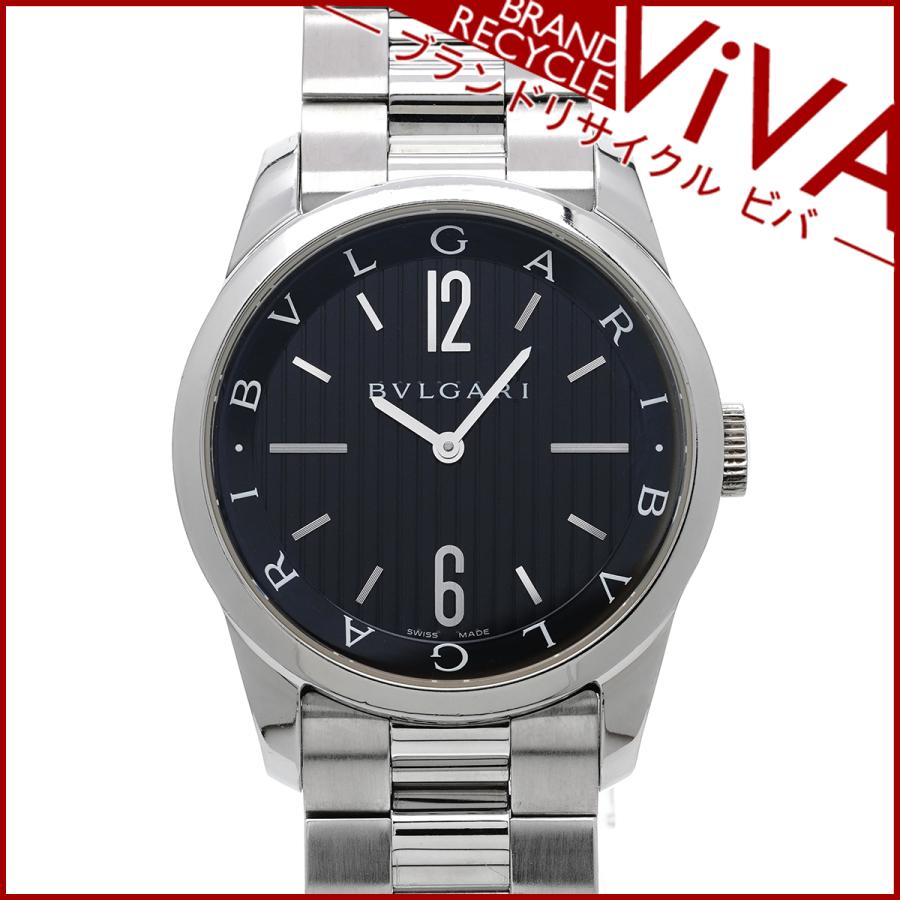 BVLGARI ブルガリ メンズ腕時計 ソロテンポ ST37S ブラック文字盤 SS  