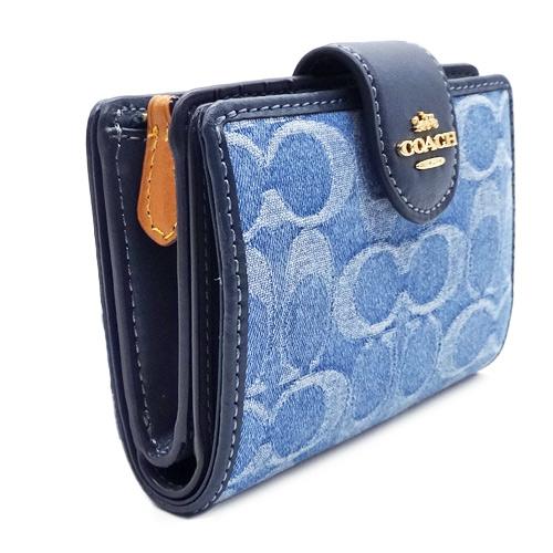 COACH デニムブルー 二つ折り財布 COACH（コーチ） 財布 新作 新品 デニム シグネチャー レザー 二つ折り