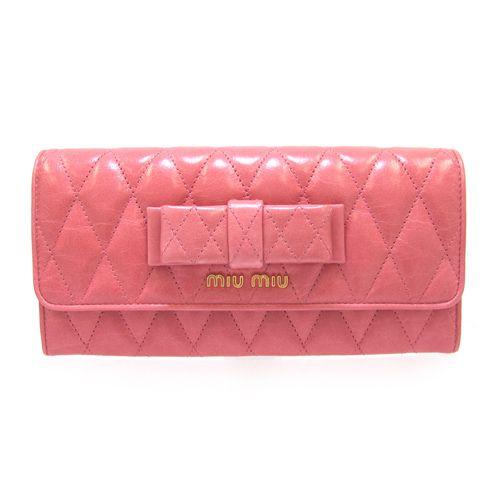 ミュウミュウ 財布 MIUMIU 長財布 新作 キルティング リボン 二つ折り 