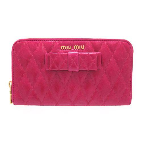 ミュウミュウ 財布 MIUMIU 長財布 ミュウミュウ  5M0506 VITELLO SHINE ARGYL FUXIA｜brand