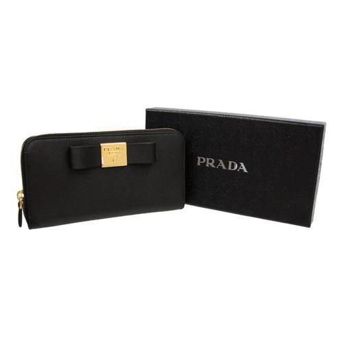 PRADA(プラダ) 長財布 - 1ML506 黒 ラウンドファスナー/リボン レザー PRADA（プラダ） 財布 長財布 リボン ラウンドファスナー 1ML506 NERO