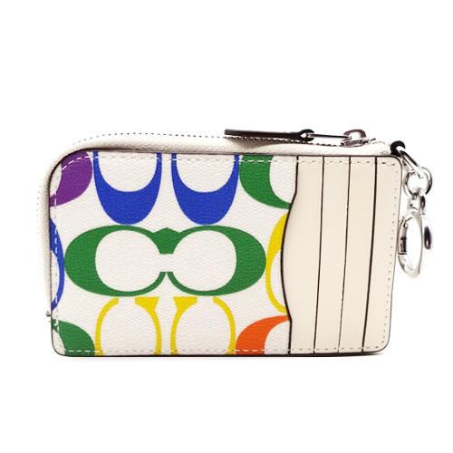 COACH コーチカードケース 小銭入れ財布シグネチャー レインボーホワイト