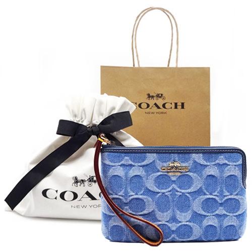 COACH（コーチ） ポーチ 新作 新品 デニム シグネチャー レザー リスト
