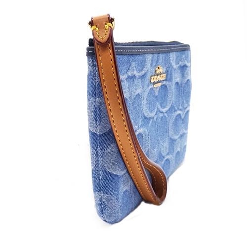 COACH（コーチ） ポーチ 新作 新品 デニム シグネチャー レザー リスト
