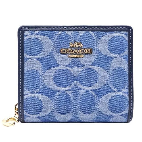 COACH 二つ折り財布 デニムブルー COACH（コーチ） 財布 新作 新品 デニム シグネチャー レザー 二つ折り