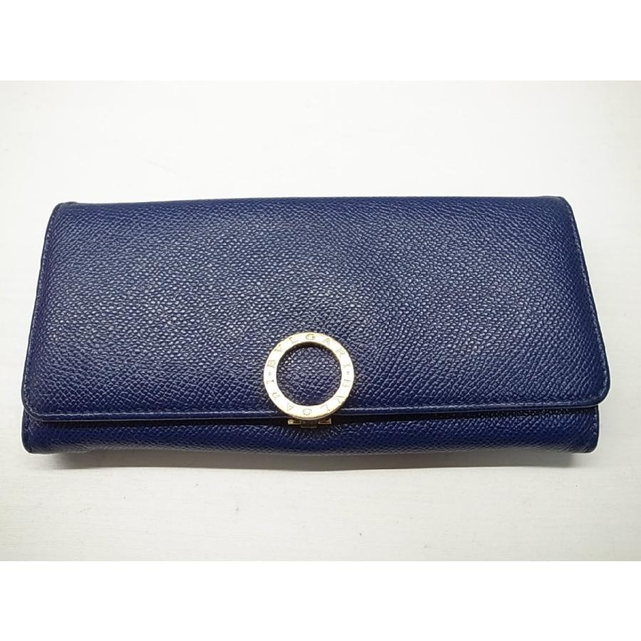 【美品】ブルガリ☆RFIDタグ　ロゴクリップ　サークルロゴ　長財布　ブルー ブルガリ・ブルガリ 正規☆【BVLGARI】ブルガリ ブルガリ クリップ