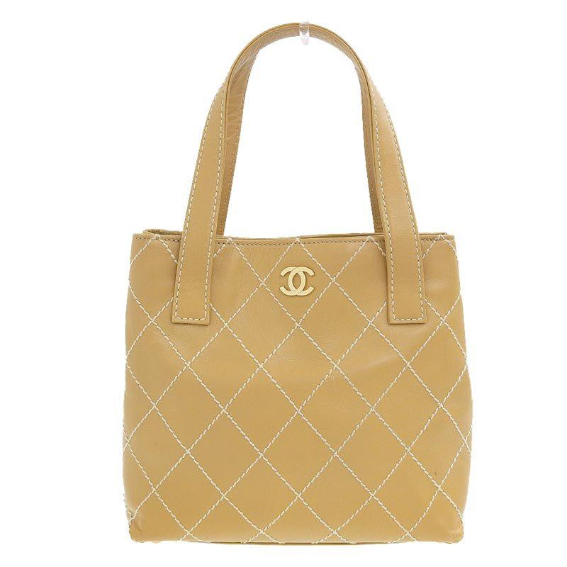 シャネル CHANEL ワイルドステッチ ハンドバッグ レザー ベージュ 7