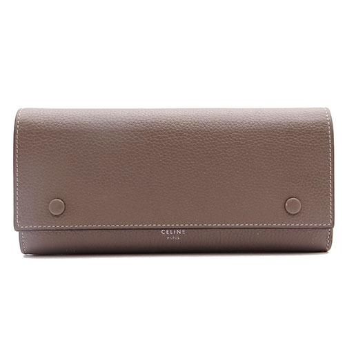CELINE セリーヌ ラージフラップウォレット ロゴ レザー 長財布 グレージュ レディース CELINE（セリーヌ） 財布 レディース ブランド 長財布 レザー ラージ