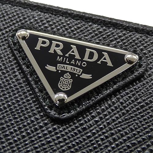 プラダ サフィアーノレザー トライアングルロゴ ジップカードケースコインケース プラダ / PRADA トライアングル コインケース ブラック/シルバー