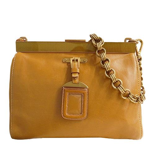 プラダ PRADA バッグ レディース ブランド ショルダーバッグ レザー キャメル ブラウン BR2530 チェーンショルダー がま口 肩掛け おしゃれ 無地 【中古】 PRADA（プラダ） バッグ レディース ブランド ショルダーバッグ レザー