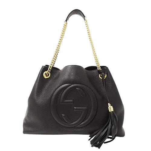 GUCCI ブラックレザー SOHO トートバッグ