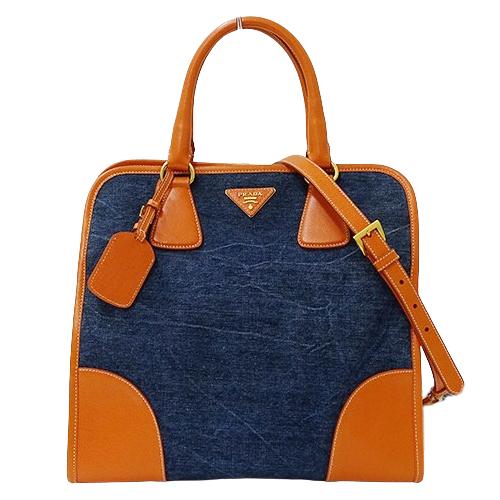 PRADA ガレリアトートバッグデニム×レザー