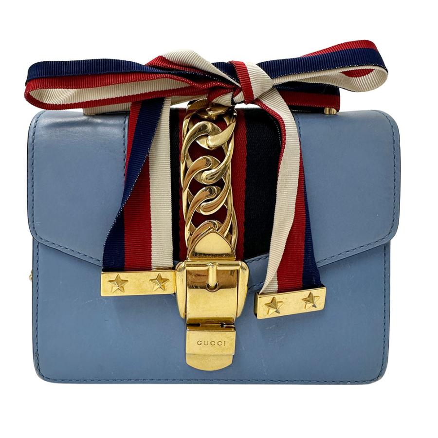 グッチ GUCCI バッグ レディース ブランド ショルダーバッグ  レザー シルヴィー  ブルー 431666 チェーンショルダー ミニバッグ  【中古】 GUCCI（グッチ） バッグ レディース ブランド ショルダーバッグ レザー