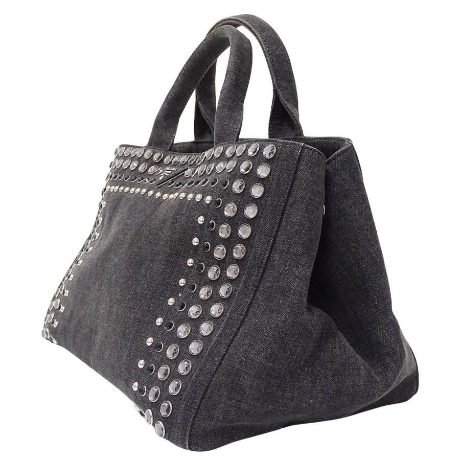 超美品☆正規品　PRADA プラダ　カナパ　デニム　白ステッチ　M 大サイズ PRADA（プラダ） バッグ レディース ブランド トートバッグ デニム