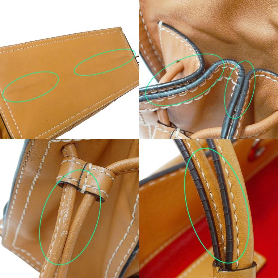 【LOEWE】ハンドバッグ　ロゴ型押し　レザー　キャメル LOEWE】ハンドバッグ ロゴ型押し レザー キャメル