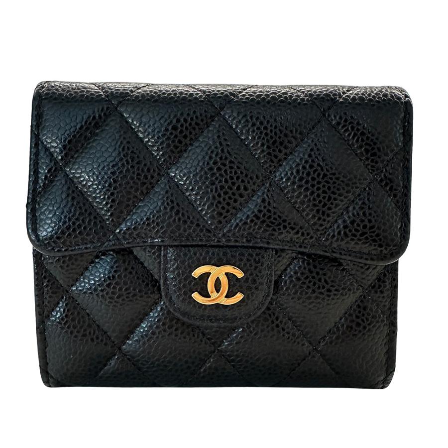 美品 シャネル 二つ折り財布 ゴールド金具 キャビアスキン マトラッセ レディース CHANEL CHANEL（シャネル） 並行輸入 2つ折り財布 キャビアスキン SMALL