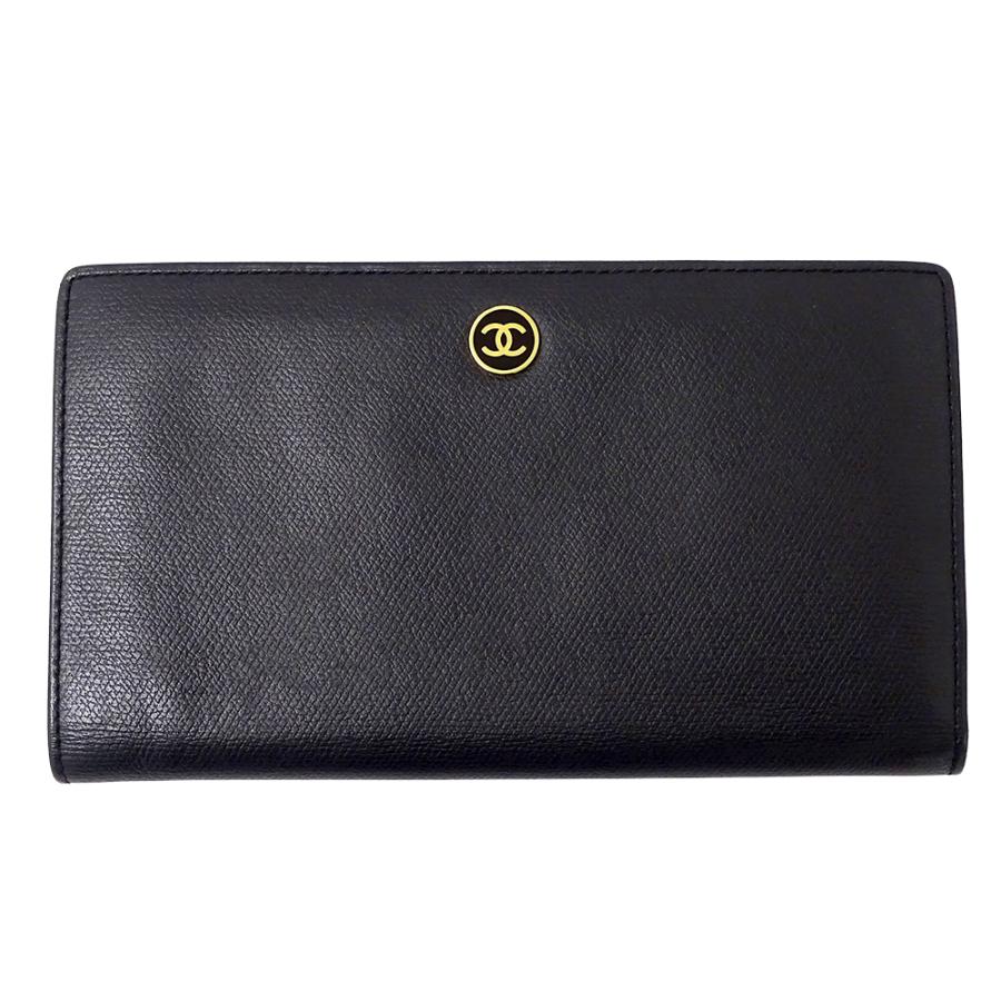 CHANEL シャネル ブラックレザー 二つ折り財布 ココボタン 長財布 CHANEL（シャネル） 財布 ココボタン レディース ブランド 長財布