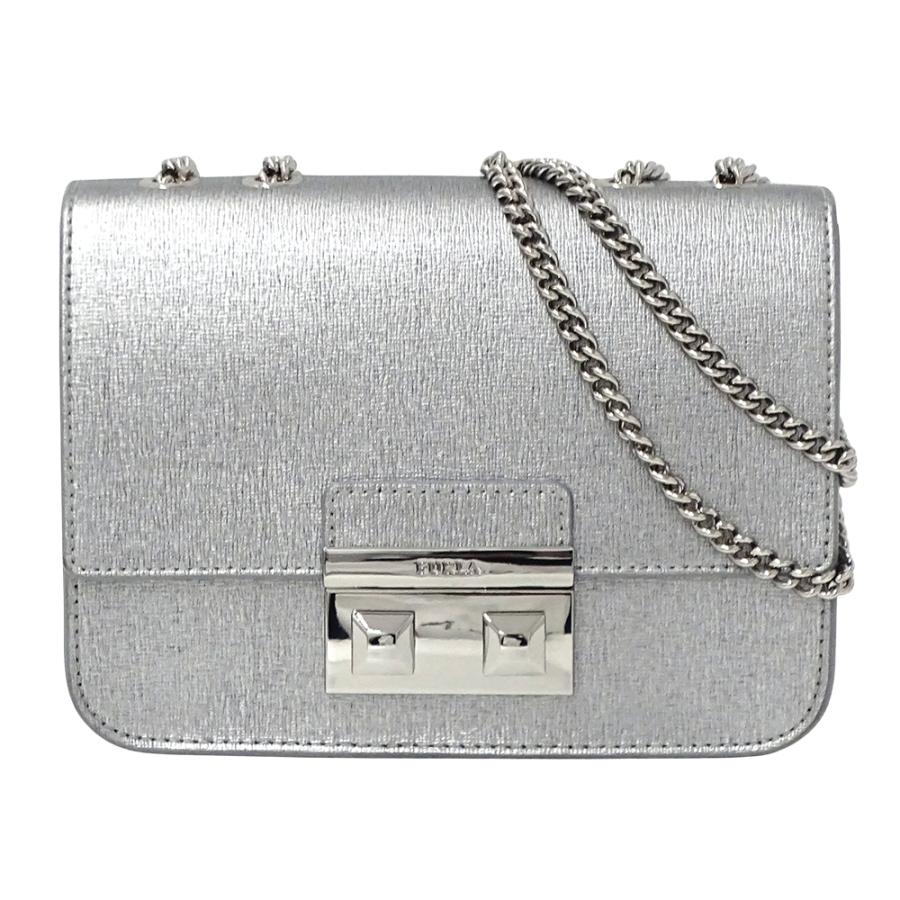 美品　FURLAフルラ レザー チェーンショルダーバッグ グレー シルバー金具 FURLA（フルラ） バッグ レディース ブランド ショルダーバッグ レザー