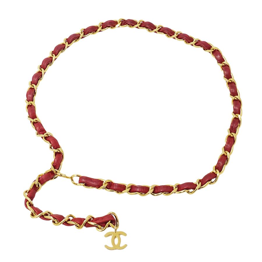 CHANEL シャネル ココマーク レザー ベルト レッド ゴールド レディース CHANEL（シャネル） ベルト レディース ブランド チェーンベルト