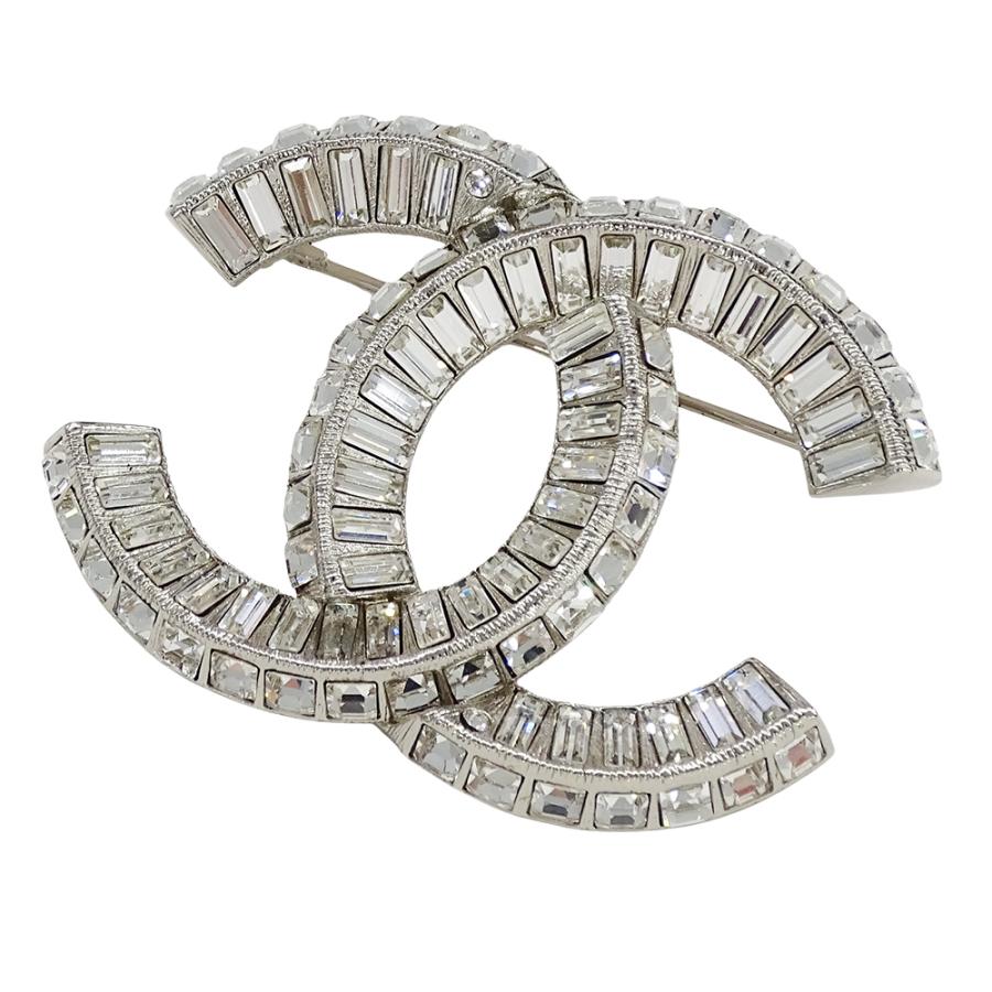 【正規品】シャネル ココマーク ブローチ メタル×ラインストーン シルバー CHANEL（シャネル） ブローチ レディース メンズ ブランド メタル