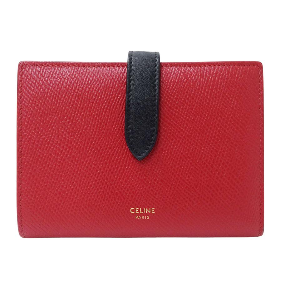 セリーヌ CELINE 財布 レディース ブランド 二つ折り財布 カーフ ミディアムストラップウォレット レッド ブラック 10B643BRU.27RB 無地 シンプル おしゃれ 上品 大人 エレガント 【中古】 CELINE（セリーヌ） 財布 レディース ブランド 二つ折り財布 カーフ