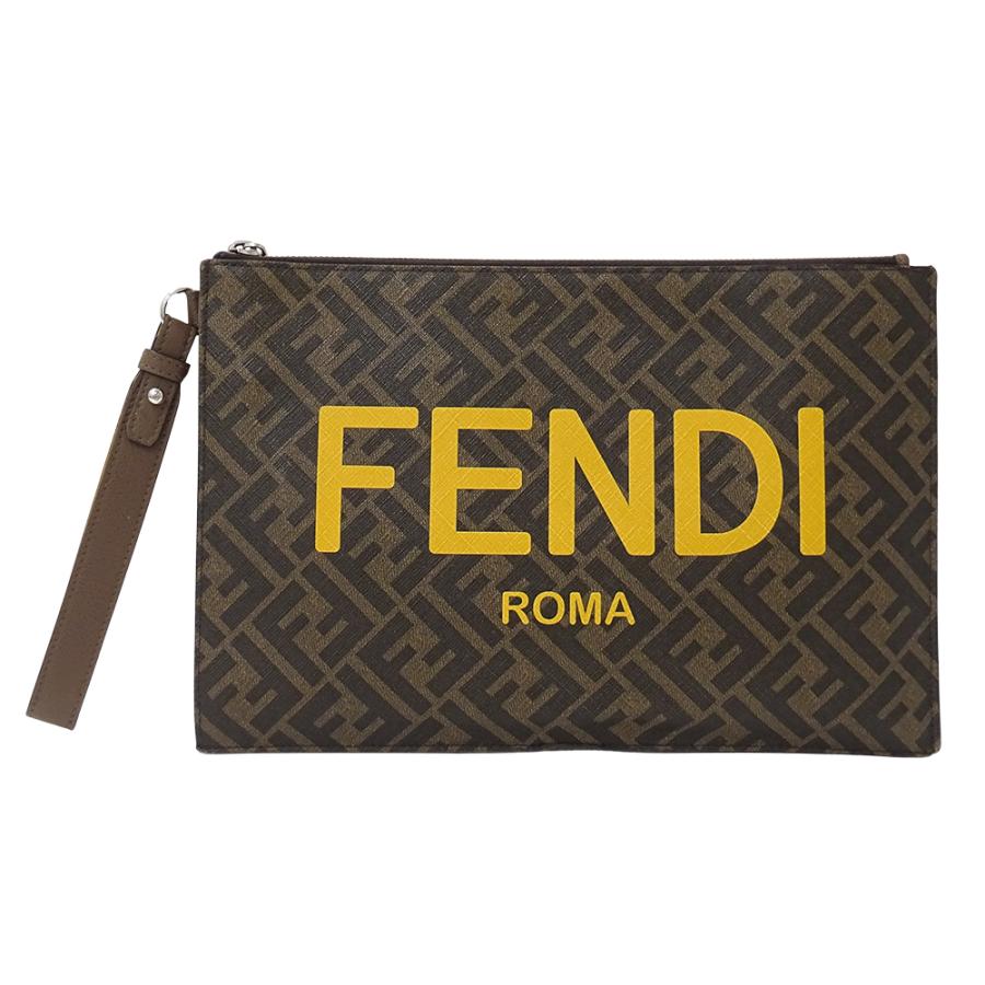 フェンディ FENDI バッグ メンズ ブランド クラッチバッグ セカンドバッグ ズッカ ブラウン イエロー 7N0126 おしゃれ かっこいい 【中古】 FENDI（フェンディ） バッグ メンズ ブランド クラッチバッグ セカンド