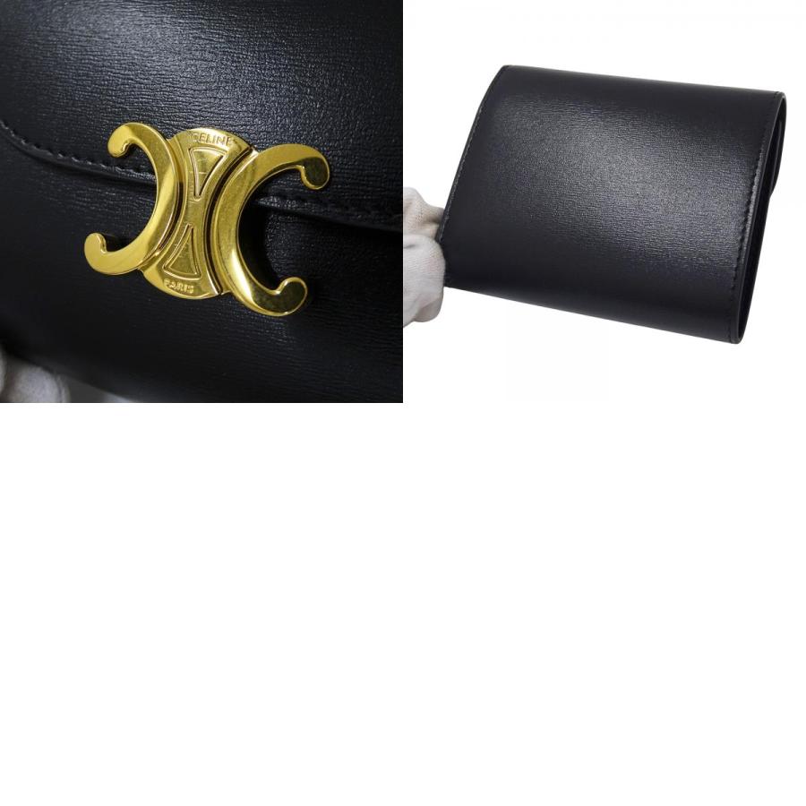 セリーヌ トリオンフ 三つ折り財布 ブラックレザー コンパクトウォレット CELINE（セリーヌ） 財布 レディース ブランド 三つ折り財布