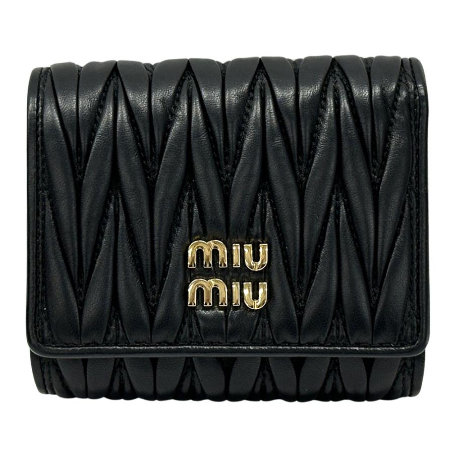 miu miu 財布 ブラック 三つ折り財布 キルティング レザー マテラッセ miu miu（ミュウミュウ） 財布 レディース ブランド マテラッセ 三