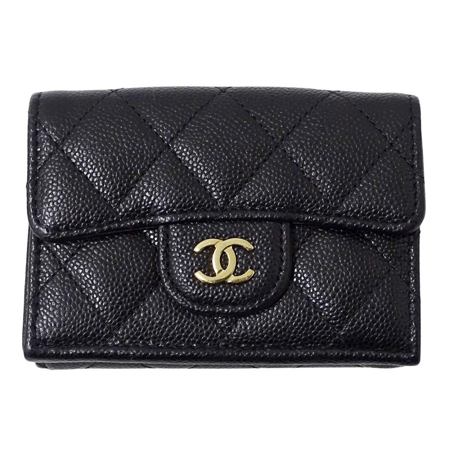 シャネル＊CHANEL＊キャビアスキン＊マトラッセ＊三つ折り財布＊ブラック CHANEL（シャネル） 財布 マトラッセ レディース ブランド 三つ折り