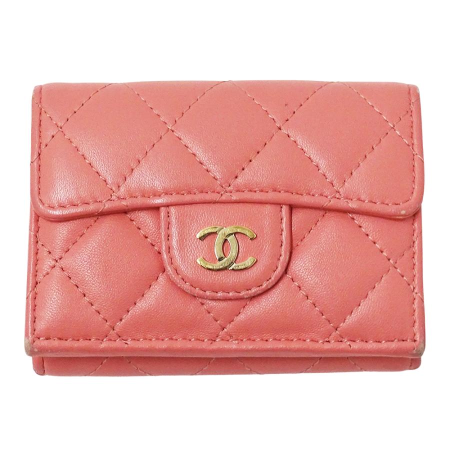 シャネル　ラムスキン　コンパクトウォレット　マトラッセ　ピンク　三つ折り財布 CHANEL（シャネル） 財布 マトラッセ レディース ブランド 三つ折り