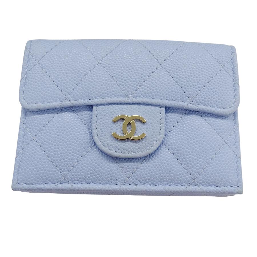 ⭐️美品⭐️ シャネル マトラッセ キャビアスキン 三つ折り財布 ブルー CHANEL（シャネル） 財布 レディース ブランド 三つ折り財布 キャビア