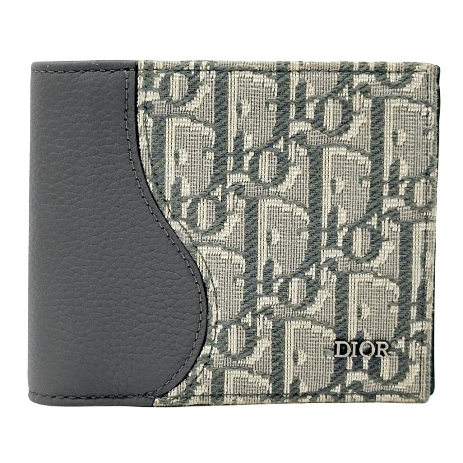 美品　Dior ブラック レザー 二つ折り財布　オブリーク　サドル　ジャガード Christian Dior（クリスチャン・ディオール） ディオール Dior 財布