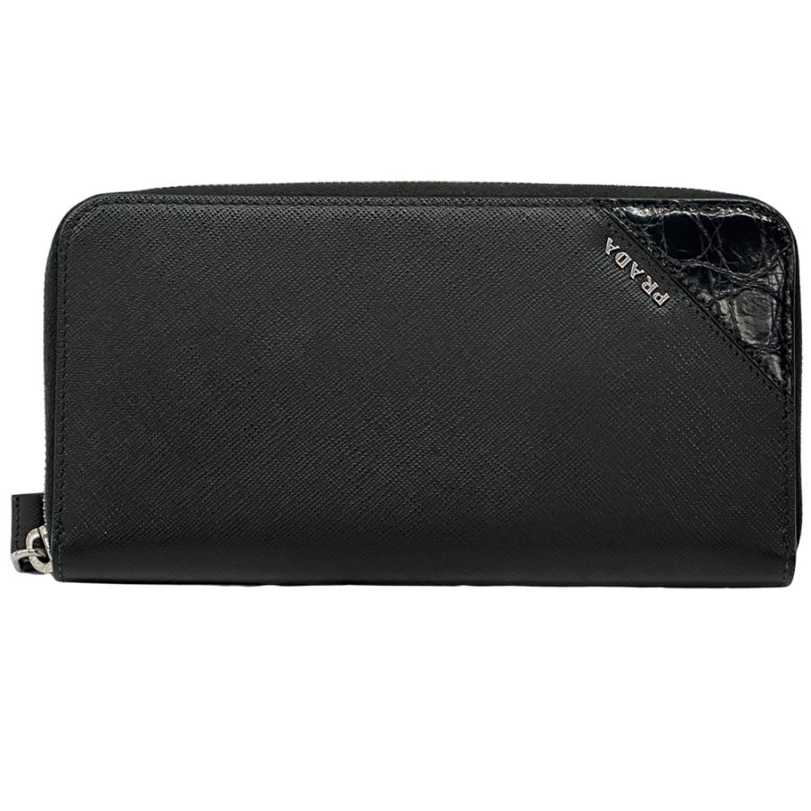 正規品 プラダ メンズ ラウンドファスナー 長財布 ブラック サフィアーノ 美品 PRADA（プラダ） 財布 メンズ ブランド 長財布 サフィアーノ ブラック