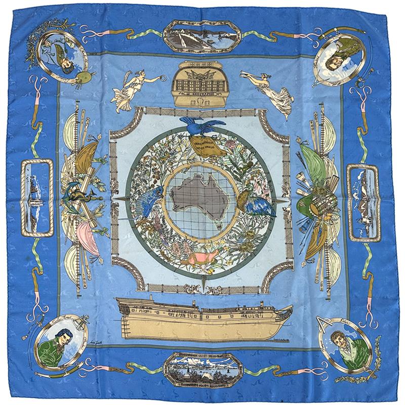 【極美品】エルメス カレ90 地理学者 ジャガード カンガルー 黒 シルク HERMES（エルメス） スカーフ カレ90 LE GEOGRAPHE 地理学者