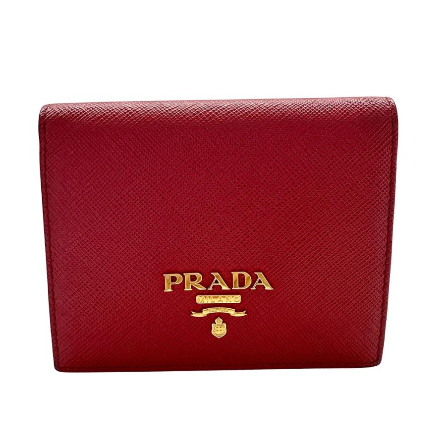 超美品♡PRADA サフィアーノ 三つ折り財布 レッド PRADA（プラダ） 財布 レディース ブランド コインケース サフィアーノ