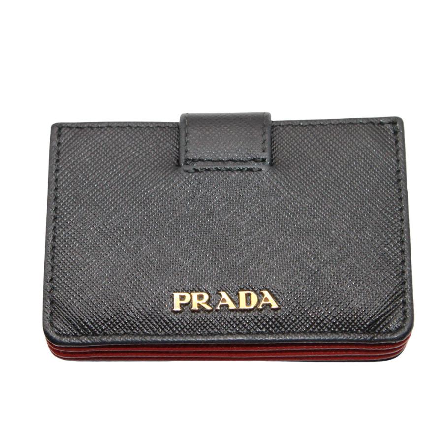 PRADA サフィアーノレザー 名刺入れ ブラック✕レッド PRADA（プラダ） カードケース メンズ ブランド サフィアーノ ブラック