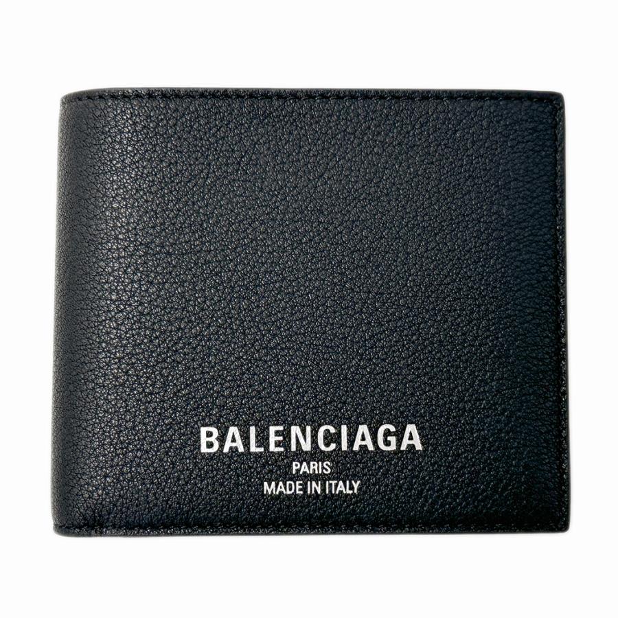 【美品】BALENCIAGA 二つ折り財布 ブラック ロゴ BALENCIAGA（バレンシアガ） 財布 レディース メンズ ブランド 二