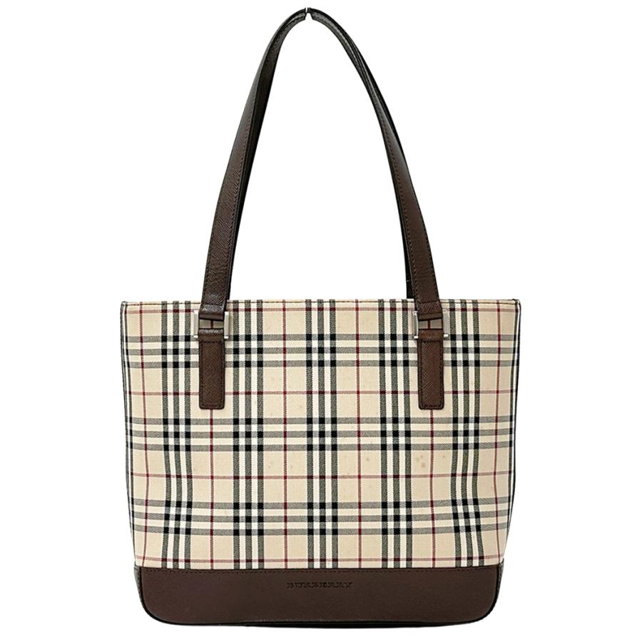 バーバリー トートバッグ ストライプ チェック キャンバス レザー ベージュ BURBERRY（バーバリー） バッグ レディース ブランド トートバッグ