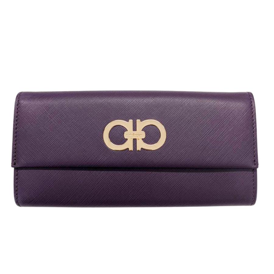 美品　Salvatore Ferragamo ヴァラ 長財布 パープル FERRAGAMO（フェラガモ） 財布 レディース ブランド 長財布 レザー